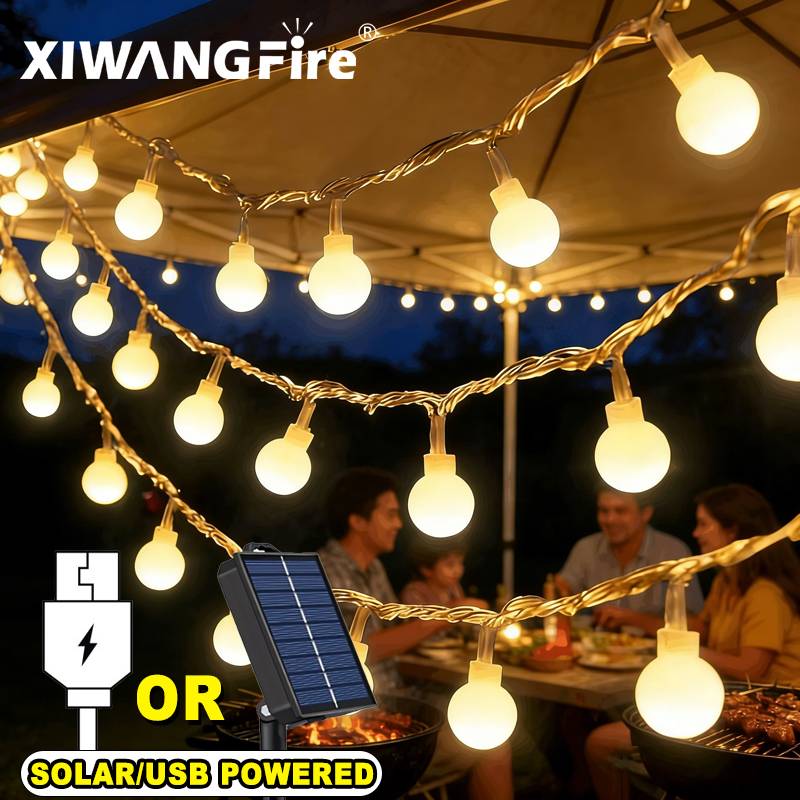 Outdoor Lighting In Ground - 3-10M ソーラー/USB/バッテリー式ストリングライト、フェアリーグローブボールLED、防水屋外用、クリスマス、結婚式、庭、キャンプ、テントの装飾に