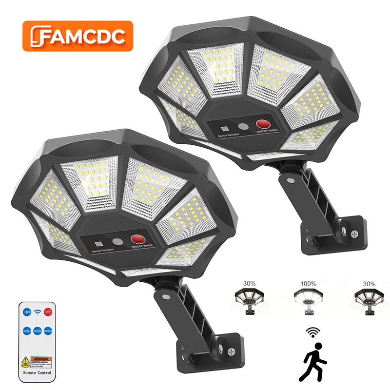 Outdoor Lighting Dusk To Dawn - ソーラーライト 屋外用 168LED 360 ° 調整可能な投光器、夕暮れから夜明けまで点灯、8面ソーラー屋外照明、モーションセンサー付き、IP66防水ソーラー街路灯、庭やプール用