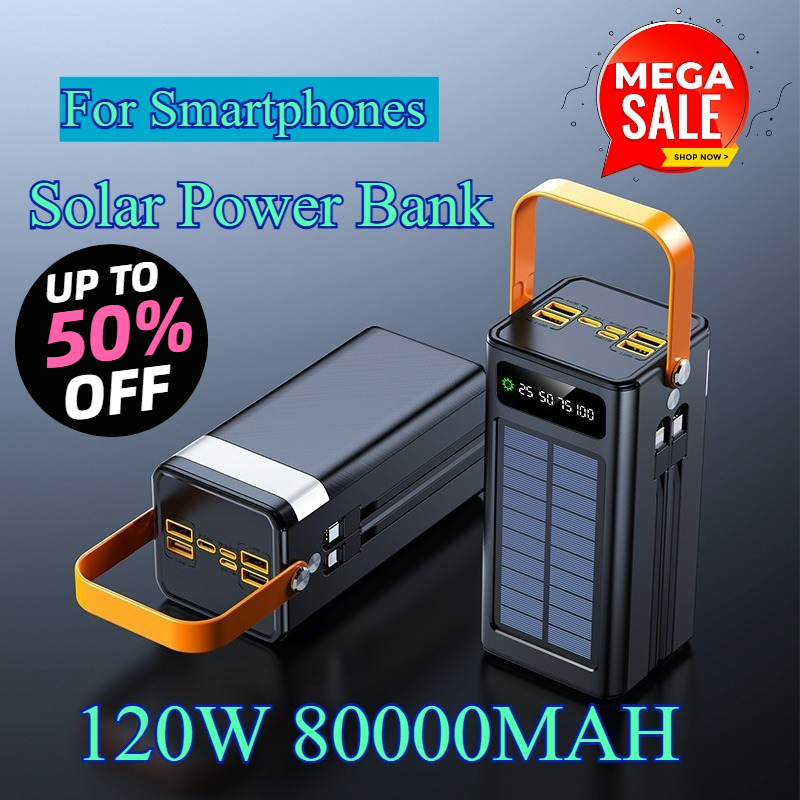 Outdoor Lighting Transformer - 80000mAhソーラーパワーバンク 120W超高速充電 大容量ポータブルモバイルバッテリー スマートフォン、ノートパソコン、アウトドアキャンプ機器用