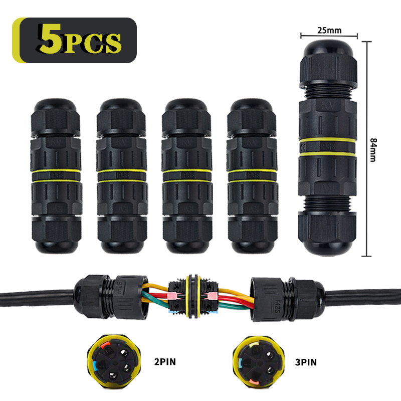 Outdoor Lighting Connectors - 5 個 IP68 防水クイックワイヤーコネクタ 2/3 ピンプッシュイン屋外ジャンクションボックス