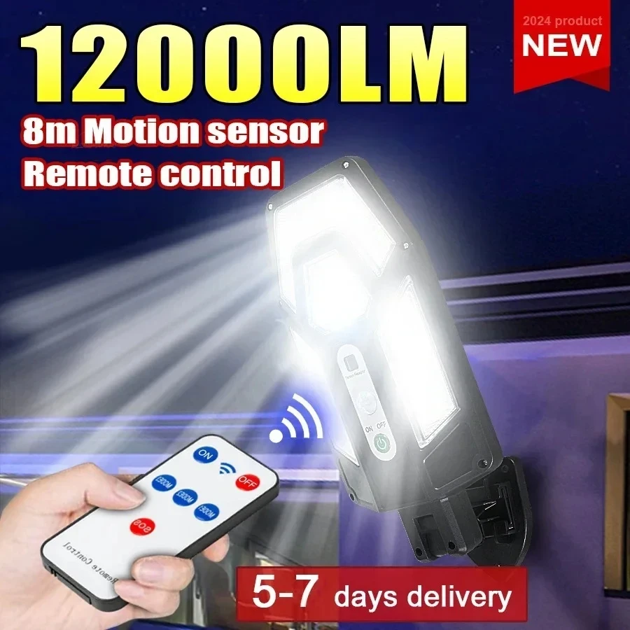 Outdoor Lighting In Ground - 12000LM強力ソーラーウォールランプ、リモコン付き屋外IP65防水LED投光器、センサー付きガーデンヤードランタン街路灯