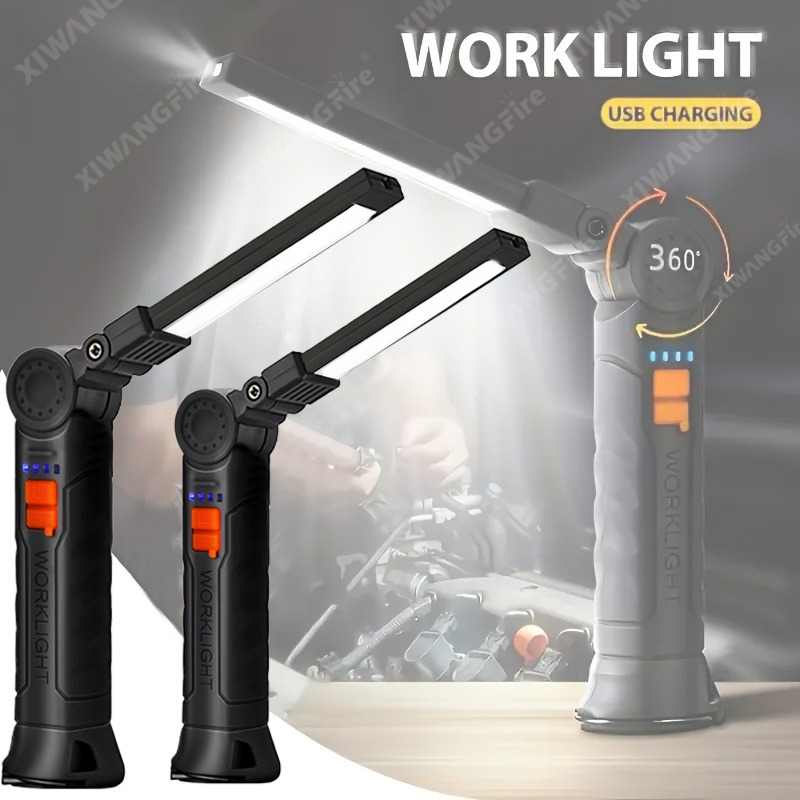 Outdoor Lighting Quality - 充電式 LED 懐中電灯 マグネットとフック付き、作業現場のセキュリティ、夜間作業、アウトドアキャンプ、緊急用の防水