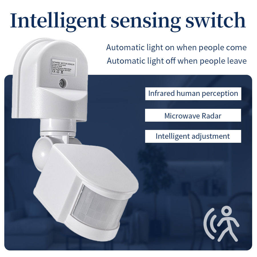Outdoor Lighting Timer Switch - 自動モーションセンサーライトスイッチ,壁掛け式Pirモーションディテクター,屋内/屋外,タイマー,赤外線ライト,AC 220v,AC 110v