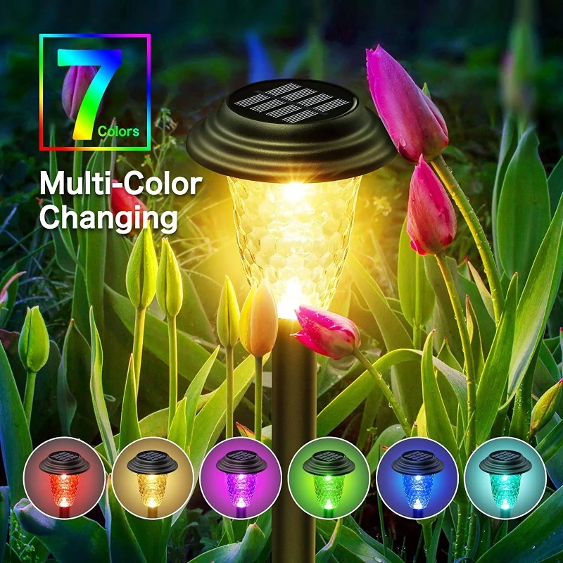 Outdoor Lighting Dusk To Dawn - 屋外ソーラーガーデンパスライト IP67防水 色変更LED 歩道 パティオ装飾ランプ 夕暮れから夜明けまで