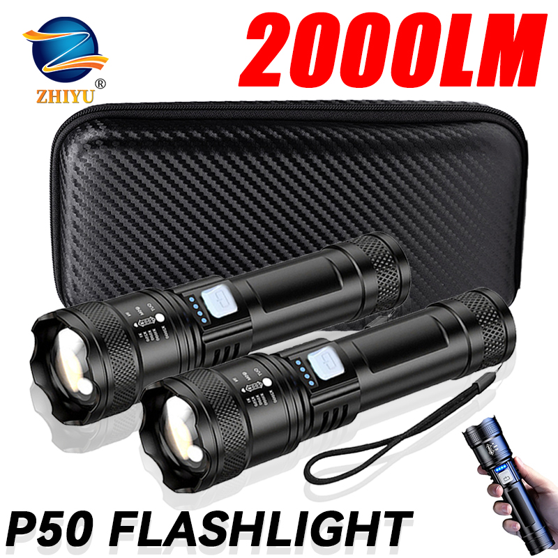Outdoor Lighting Quality - 戦術的な LED 懐中電灯 2000LM USB 充電式防水グレードズームトーチ明るいポータブル緊急ライトキャンプ屋外用