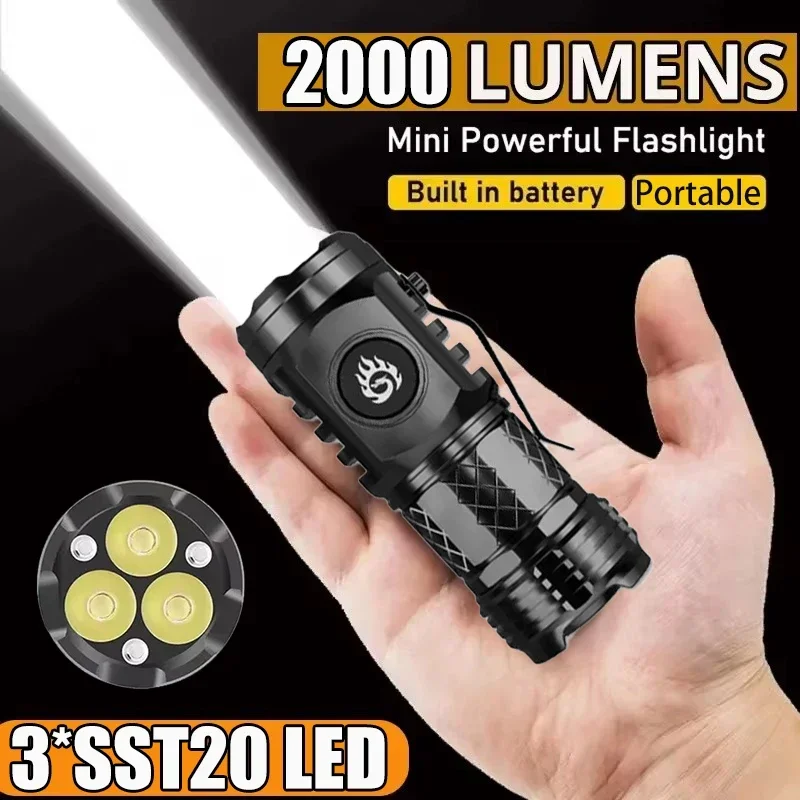 Outdoor Lighting Quality - 高強力戦術懐中電灯 3LED ミニキーホルダートーチ USB 充電式屋外防水キャンプランタン キャップクリップ付き