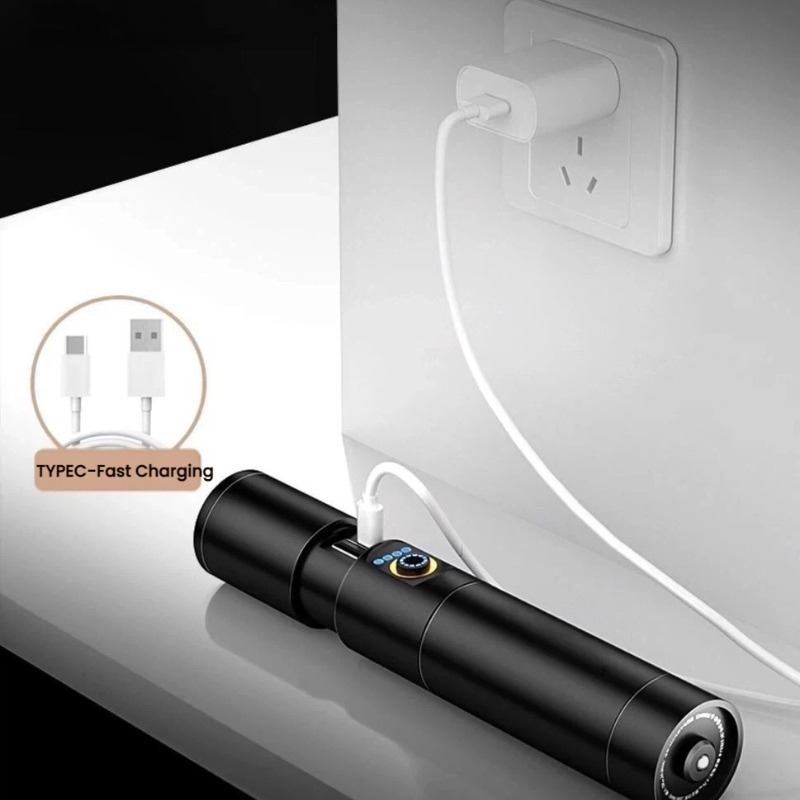 強力な光 LED 懐中電灯 Type-C 充電伸縮ズーム防水 - Outdoor Lighting Quality のレビューと価格
