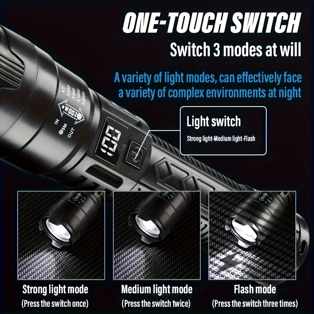 戦術的な LED 懐中電灯 2000LM USB 充電式防水 - Outdoor Lighting Quality のレビューと価格