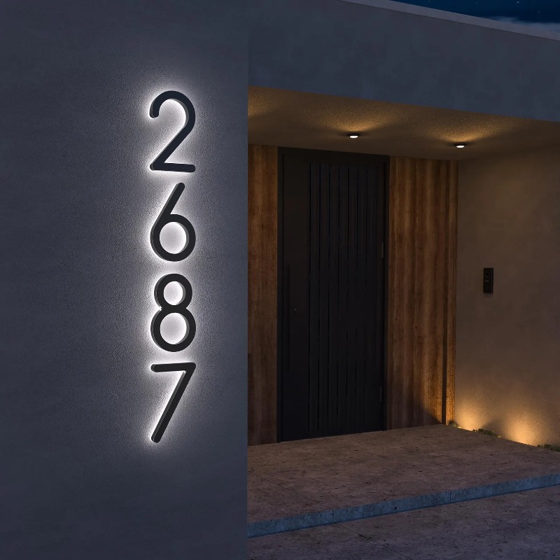LEDモダンな家番号、防水屋外照明付きアドレス番号サイン、金 - Outdoor Lighting For Front Of House のレビューと価格