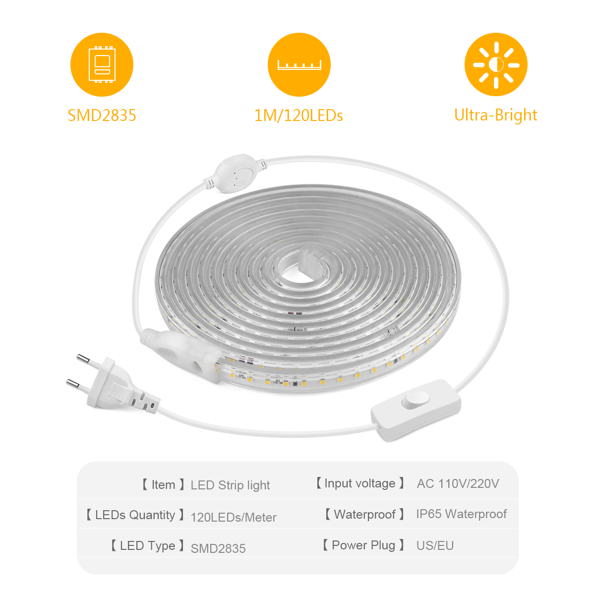 高輝度 LED ストリップライト 2835 防水 110V  - Outdoor Lighting Strip のレビューと価格